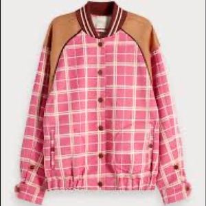 Scotch & Soda Women's Pink Checked Bomber Jacket